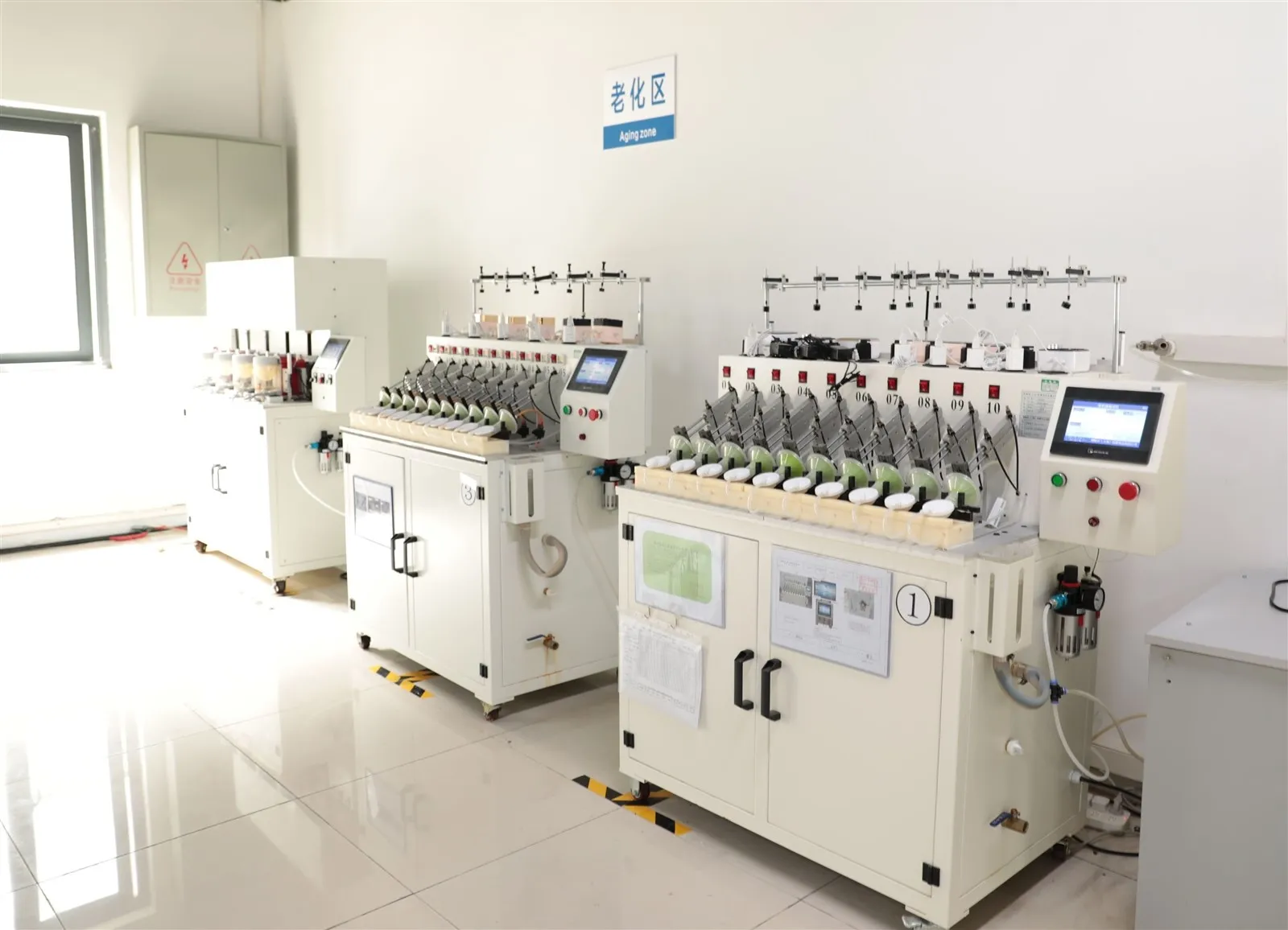 Aging test racks with products running continuously Aging test racks with products running continuously